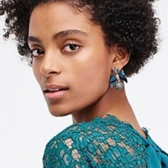 J. Crew Jewelry - J.CREW Pave Crystal Drop Bow Earrings Green